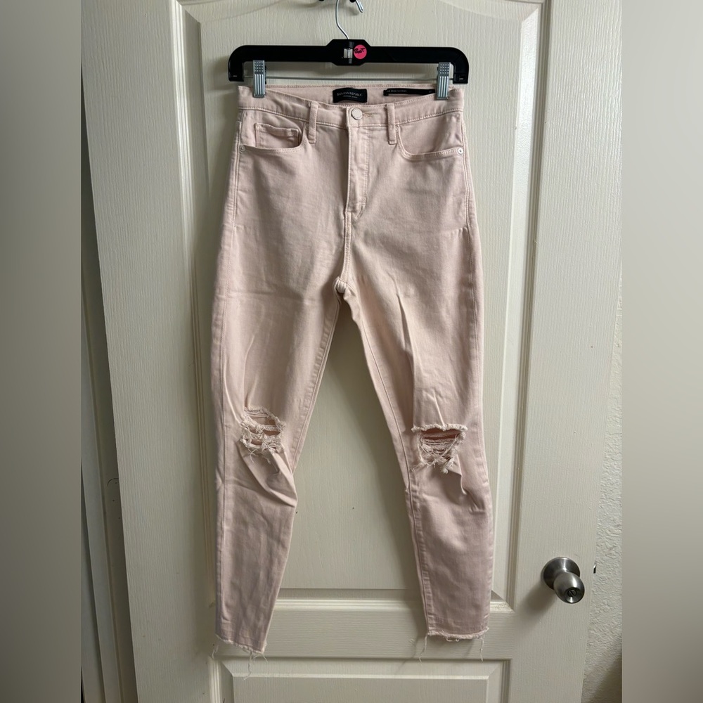 Banana Republic light pink skinny distressed jeans